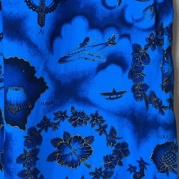 Vintage Made in Hawaii Handmade Shift Dress Blue and Gold Sz S/M Beach Vacation - Picture 9 of 10